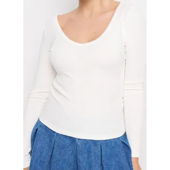 Dámské tričko Sinsay - Tričko s&nbsp;dlouhými rukávy - krémová - 475EU-01X - 475EU-01X-XL