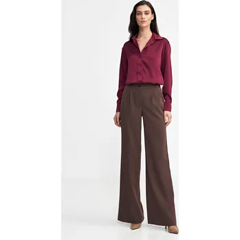 Dámské kalhoty Široké kalhoty se záhyby SD10 NIFE Barva: Hnědá, Velikost: L