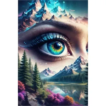 Diamantové malování Diamantové malování - Dívčí pohled v horách + třpytivé kamínky (60x80)