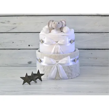 plenkový dort dortNEdort Dvoupatrový vánoční plenkový dort se sloníkem Bílá stuha náplň pro chlapečka 407_MIM