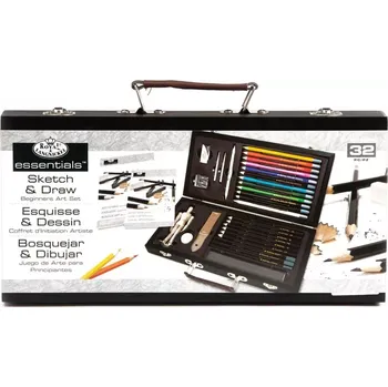 Sada na skicování a kreslení v dřevěném boxu pro začátečníky - sada 32 ks