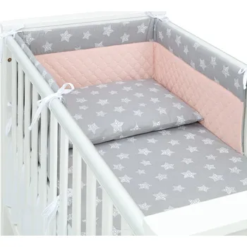 mantinel do postýlky Mantinel s povlečením do postýlky, 3D sada, Star, 135x100 cm, šedá, velvet