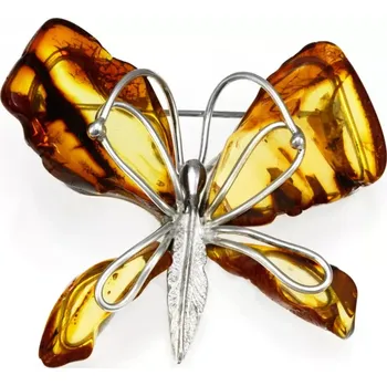 Brož Velká originální stříbrná brož (Ag 925/1000) s baltským jantarem QAA, motýl cca 50 x 55 mm, nádherná barva, "medový motýl" (JA2211M)