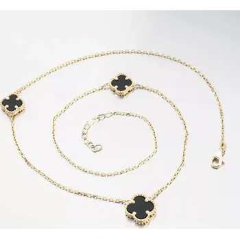 Náhrdelník Dámský náhrdelník žluté zlato 585 se čtyřlístky 15R-056 délka 42 cm