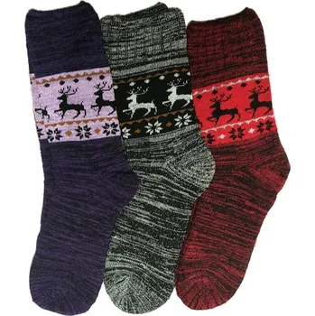 Dámské ponožky AMZF Zimní/Vánoční Ponožky Merino Look - Hřejivé Zdravotní Termo Ponožky (BALENÍ 3 KUSY) Barva: Vzor 1, Velikost: 39-42