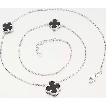 Náhrdelník Dámský náhrdelník bílé zlato 585 se čtyřlístky 15R-057 délka 42 cm