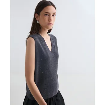 Top Yerse 43669 šedý s lurexem úpletový do V Velikost: 36