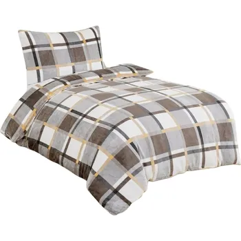 Povlečení Jahu Povlečení mikroflanel Káro šedobíložluté 140x200, 70x90 cm