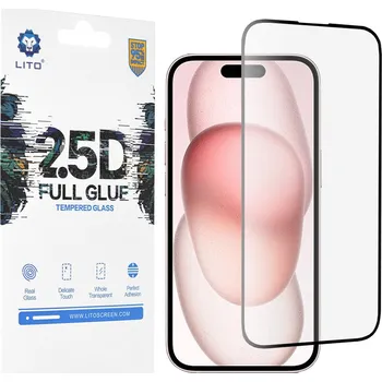 Lito 2.5D Celoplošné Lepené Sklo iPhone 15 Černé