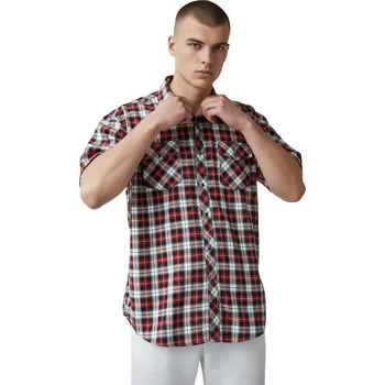 Pánská košile Henxing Pánská nadměrná košile s krátkým rukávem ze 100% bavlny JURAJ Barva: Červená, Velikost: 4XL