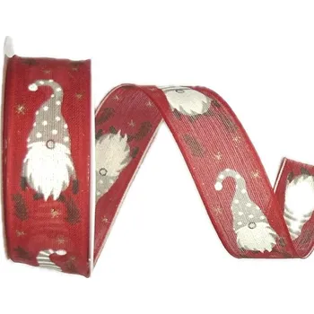 Stuha Stuha vánoční NORDIC GNOME RED červená 25mm x 2m (12,-Kč/m) (Vánoční stuha taftová, červená, lehký glitrový efekt, jednostranný potisk, s drátkem v lemu)