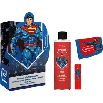 Péče o rty Aura Superman - zestawy Superman set sprchový gel 200ml + balzám na rty 3,8g + peněženka