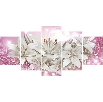 Diamantové malování Diamantové malování - Bílé lilie a fialový podklad - více-dílný