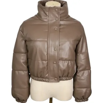 Dámské oblečení Dámská zimní bunda Vysoký krk Zapínání na zip a patenty Teplé polyesterové provedení Elegantní zimní kabát Pohodlná bunda pro chladné období hnědá M