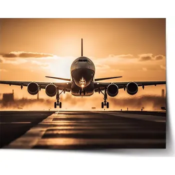 Plakát Sablio Plakát Letadlo přistávající při západu slunce - 90x60 cm