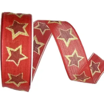 Stuha Stuha vánoční STARLIGHT OUTLINE RED červená 25mm x 3m (10,-Kč/m) (Vánoční stuha taftová, červená, jednostranný potisk, jemný glitrový efekt, s drátkem v lemu)