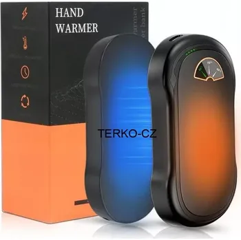 Powerbanka Elektrický kapesní černý ohřívač rukou - powerbanka 10000 (2x5000) mAh, 3 stupně vyhřívání, displej, 2-dílná sada, 262g (2x131g)