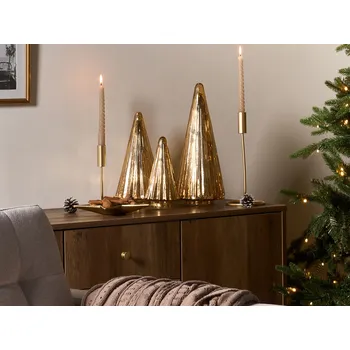 Vánoční dekorace Sada 3 dekorativních figurek zlaté skleněné vánoční stromky sváteční dekorace ručně vyráběné 3 různé velikosti Beliani