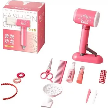 Dětská kuchyňka Dětská sada na kosmetický salon Plastová simulace líčení a úpravy vlasů Fén hřeben čelenka gumičky sponky rtěnka nůžky sprej 2 nástavce