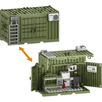 ostatní stavebnice Stavebnice vojenský kontejner 93 dílků Zelený otevírací box s vybavenou kanceláří nábytkem vybavením detailní mini dekorace