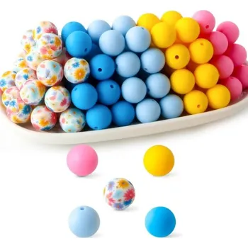 Sada silikonových korálků 15 x 15 mm Kulaté korálky 20 ks v růžové žluté a modré 5 barev po 4 kusech Materiál na výrobu náramků náhrdelníků přívěsků a dekorací