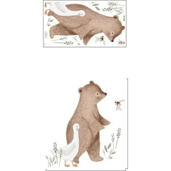 Samolepící dekorace Samolepka na zeď 60,3 x 55,4 cm Medvěd s husou Průsvitný matný vinyl Roztomilá dekorace do dětského pokoje Jemná nástěnná ozdoba