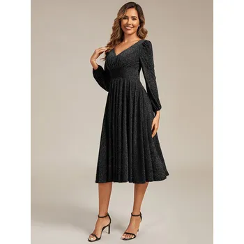 Dámské šaty Svatební šaty s dlouhým rukávem a výstřihem do V Barva: Černá, Velikost: 8XL