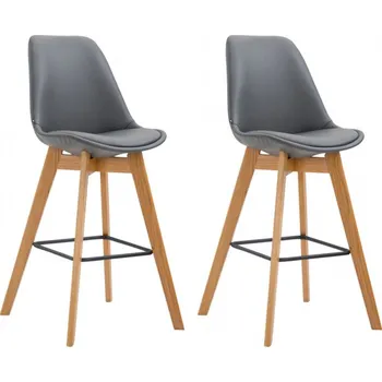 Barová židle 2 ks / set barová židle Metz syntetická kůže, přírodní podnož / šedá