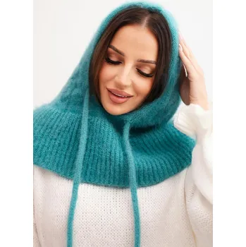 Čepice Polski Dámská čepice s kapucí, šněrováním a copánkovým vzorem Barva: Tyrkysová, Velikost: UNI