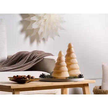 Vánoční dekorace Sada 2 dekorativních figurek béžové skleněné vánoční stromky sváteční dekorace ručně vyráběné 2 různé velikosti Beliani