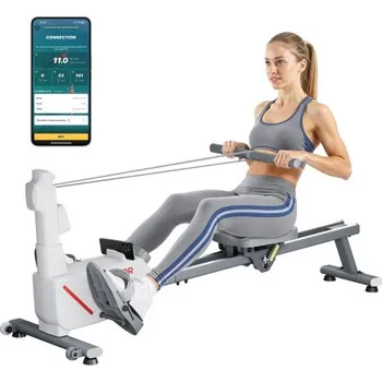 Veslovací trenažér Magnetický veslovací trenažér VEVOR, 16 úrovní tichého nastavení odporu, skládací veslovací trenažér pro domácnost, nosnost 158 kg, veslovací trenažéry s dvojitou posuvnou lištou, kompatibilní s aplikací Bluetooth a LCD monitor