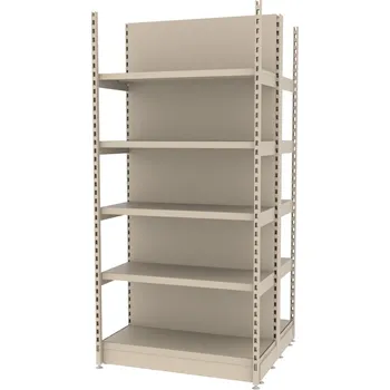 Dílenský regál Zesílený oboustranný obchodní regál – gondola MAGO H–210 cm, L–103 cm, G–108 cm, základní modul, krémový