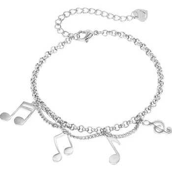 Náramek Ocelový náramek s hudebním motivem - noty a houslový klíč, srdíčkový smajlík, stříbrná barva