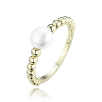 Souprava šperků MINET Pozlacený stříbrný prsten s perlou a kuličkami vel. 51 JMAS7056GR51