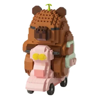 ostatní stavebnice Stavebnice 10,2 x 6 x 9 cm Kapybara na růžové motorce s doplňky Hravá detailní mini figurka pro vystavení a kreativní skládání