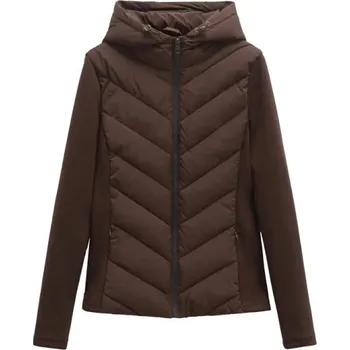 Dámská zimní bunda Polyesterová bunda na zip s kapucí Teplý pohodlný kabát pro chladné počasí Hřejivá zimní bunda pro každodenní nošení hnědá M