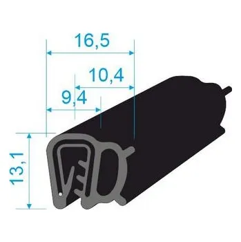 Těsnění do okna a dveří 00546015 U-PIRELI s kovovou výztuží s bočním těsněním, 60°Sh, U-EPDM, délka: 1200mm