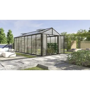 Skleník Skleník Vitavia Zeus Comfort 15700 polykarbonát 10 mm 258,4 x 614 cm černý vč. podlahového rámu