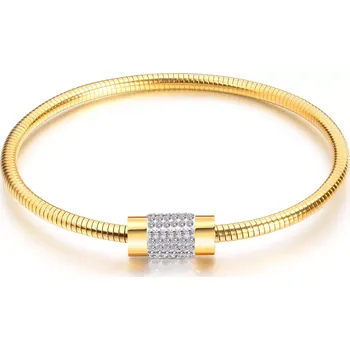 Náramek Náramek z oceli 316L - váleček s čirými zirkony, magnetické zapínání, zlatá barva