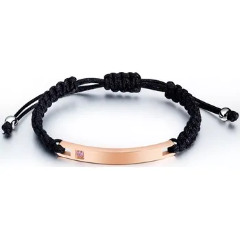 Náramek Pletený náramek - ocelová známka měděné barvy, světle růžový zirkon