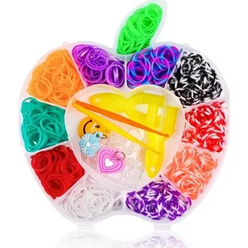 600 kusů barevných gumiček Kreativní sada na výrobu šperků Jablíčkové balení Guma a plast S příslušenstvím pro náramky, náhrdelníky a ozdoby