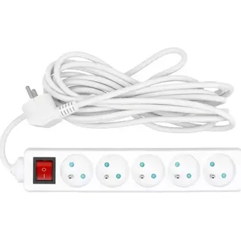 Prodlužovací kabel TOYA Kabel prodlužovací 5 m vypínač 5 zásuvek typ E 72534 TOYA TO-72534