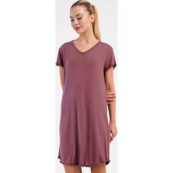 Dámská móda Vienetta Dámská noční košile s krátkým rukávem Eliza Barva: kakaová, Velikost: M