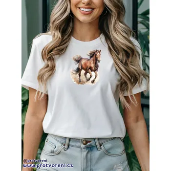 Dámské tričko Trička s potiskem Tričko s potiskem, KŮŇ RYZÁK v klusu, 1 ks zvolte VELIKOST textilu ZDE:: M- velikost typ Beagle