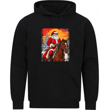 Pánská mikina Pánská mikina Vánoční Kovboj Santa na Koni (Velikost: 5XL, Barva: Černá)