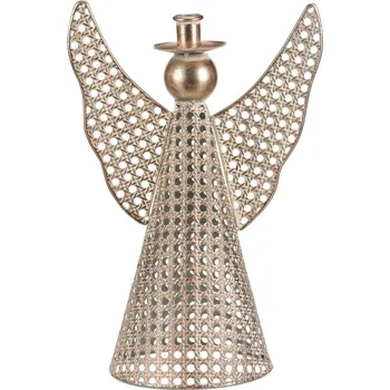Vánoční dekorace Autronic Anděl kovový - 35 cm, na kónickou svíčku, champagne