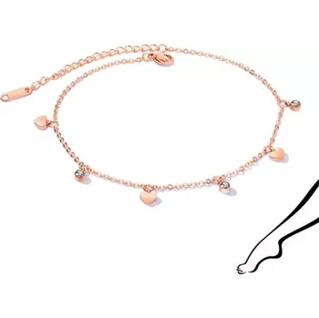 Řetízek Ocelový náramek na ruku nebo nohu - hladká srdce, kulaté zirkony, měď