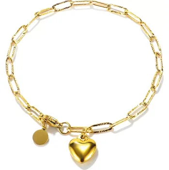 Náramek Ocelový náramek ve zlaté barvě - plné srdce, kroužek, oválné články s paprskovitými zářezy