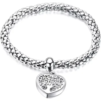 Náramek Natahovací ocelový náramek - strom života, kulaté čiré zirkony, stříbrná barva