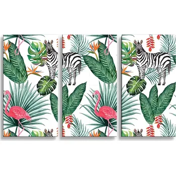 Obraz Sablio Obraz - 3-dílný Zebra a plameňák - 120x80 cm